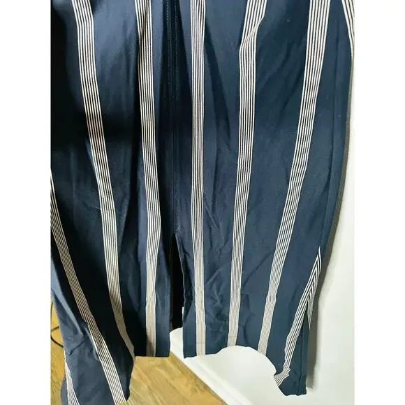 TANYA TAYLOR Dark Navy Blue Pinstripe A-Line Sleeveless Midi Dress Size Large - Picture 10 of 14
